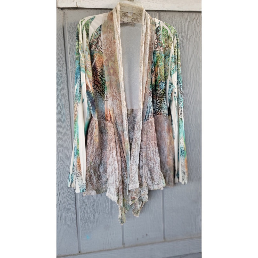 Whimsy Fairy COVER CHARGE Open Waterfall Front Pastel‎ Ombre Lace Cardigan SZ 1X - Picture 13 of 13